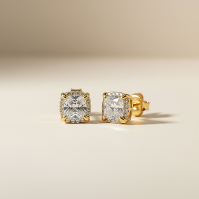 Princess-Cut Halo Stud Earrings