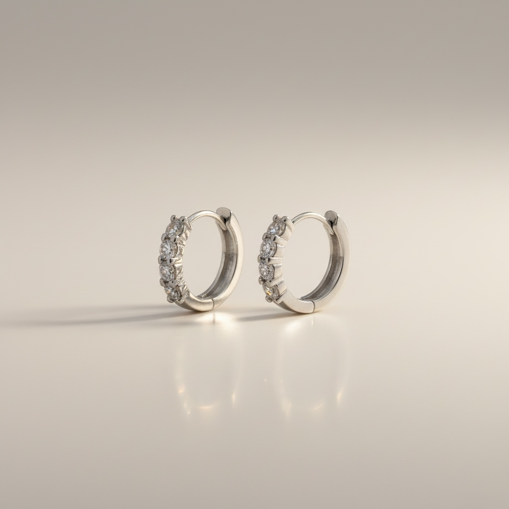 Bee Sparkle Moissanite Huggie Hoops - White Gold