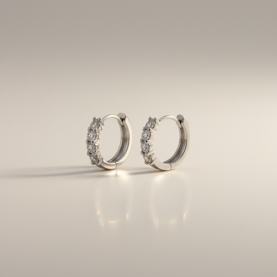 Bee Sparkle Moissanite Huggie Hoops - White Gold