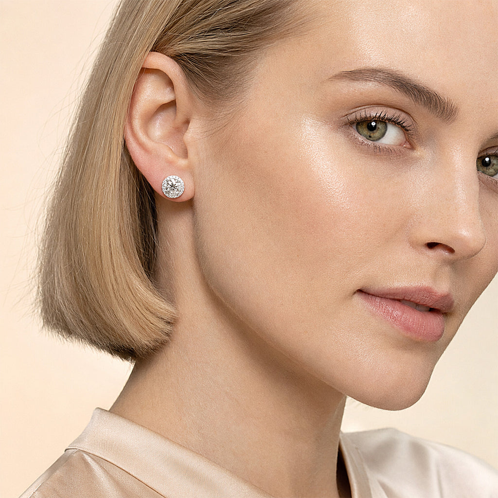 Round Halo  Moissanite Stud Earrings