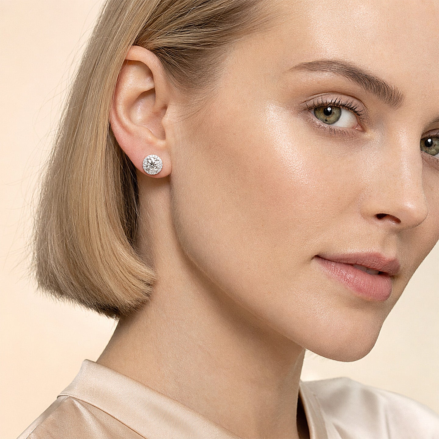 Round Halo  Moissanite Stud Earrings