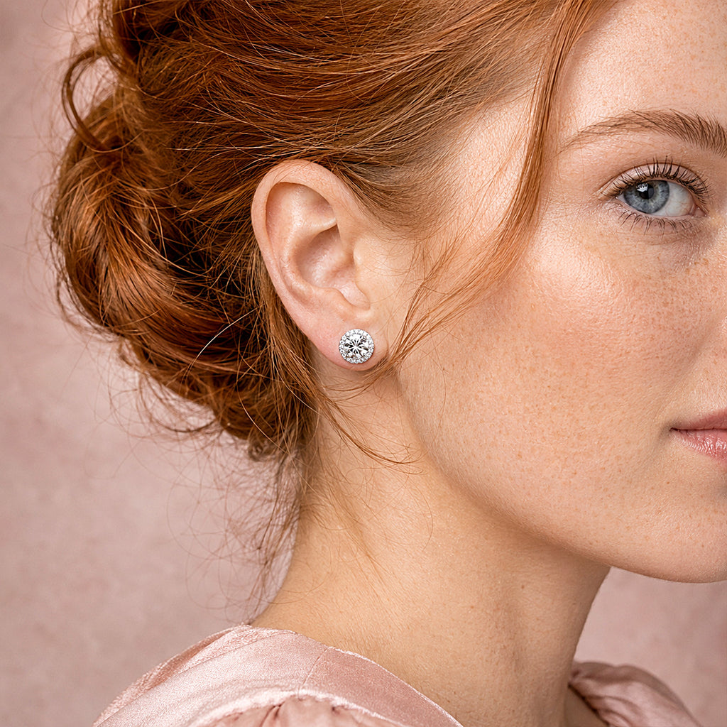 Round Halo  Moissanite Stud Earrings
