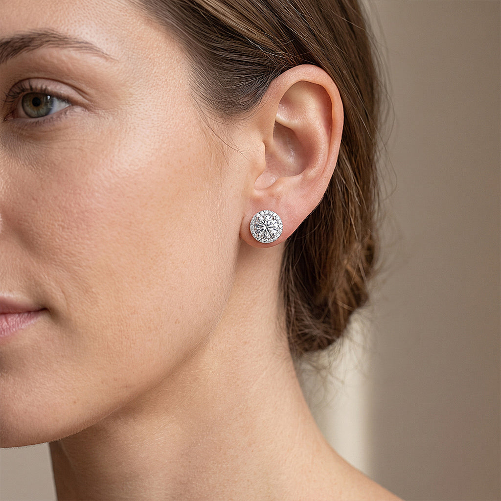 Round Halo  Moissanite Stud Earrings