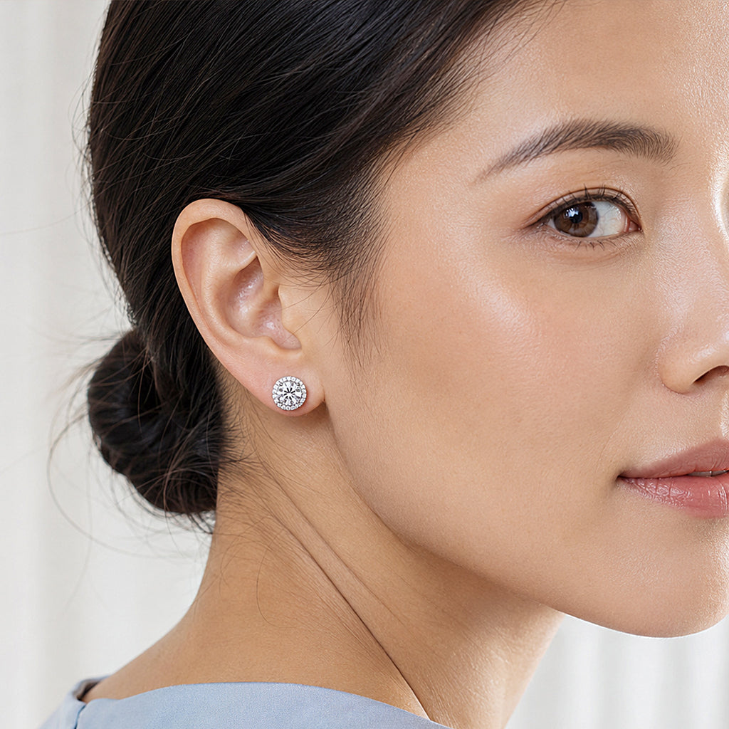 Round Halo  Moissanite Stud Earrings