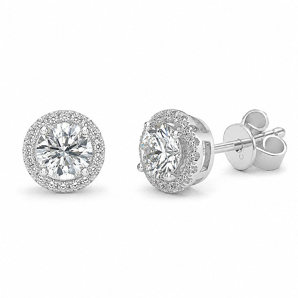 Round Halo  Moissanite Stud Earrings