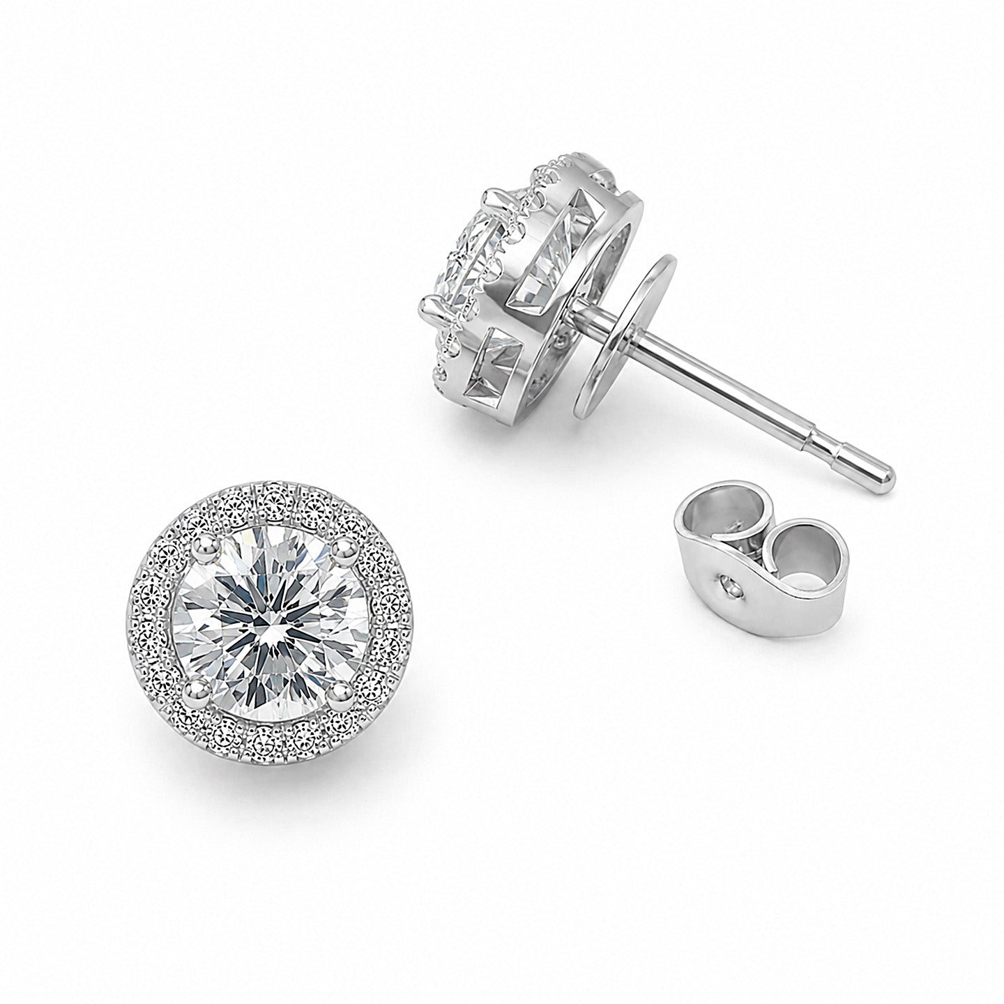 Round Halo  Moissanite Stud Earrings