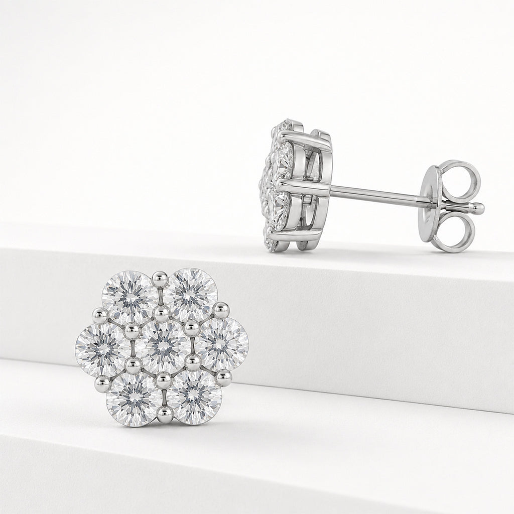 Seven Stone Moissanite Floral Earrings