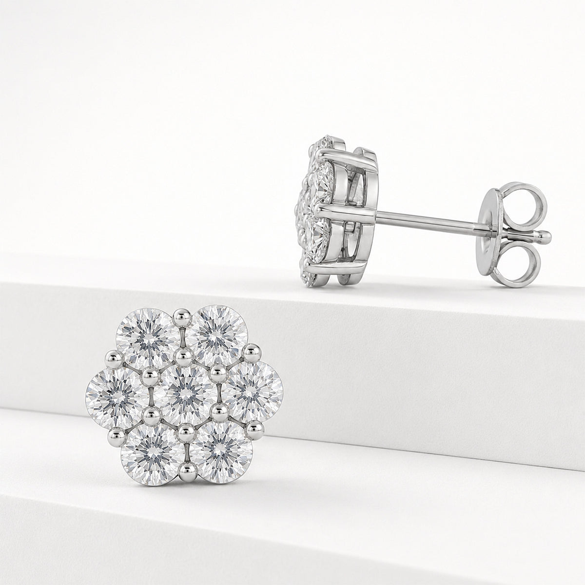 Seven Stone Moissanite Floral Earrings