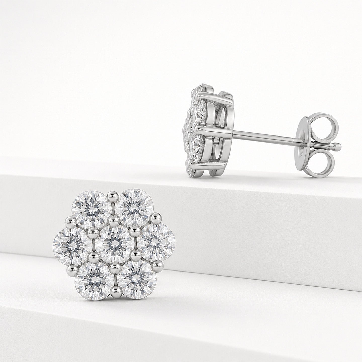 Seven Stone Moissanite Floral Earrings