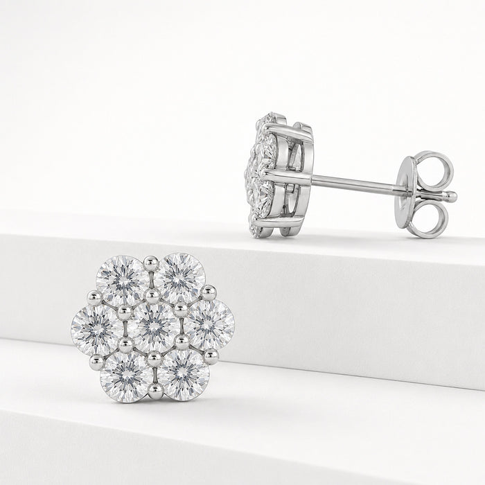 Seven Stone Moissanite Floral Earrings