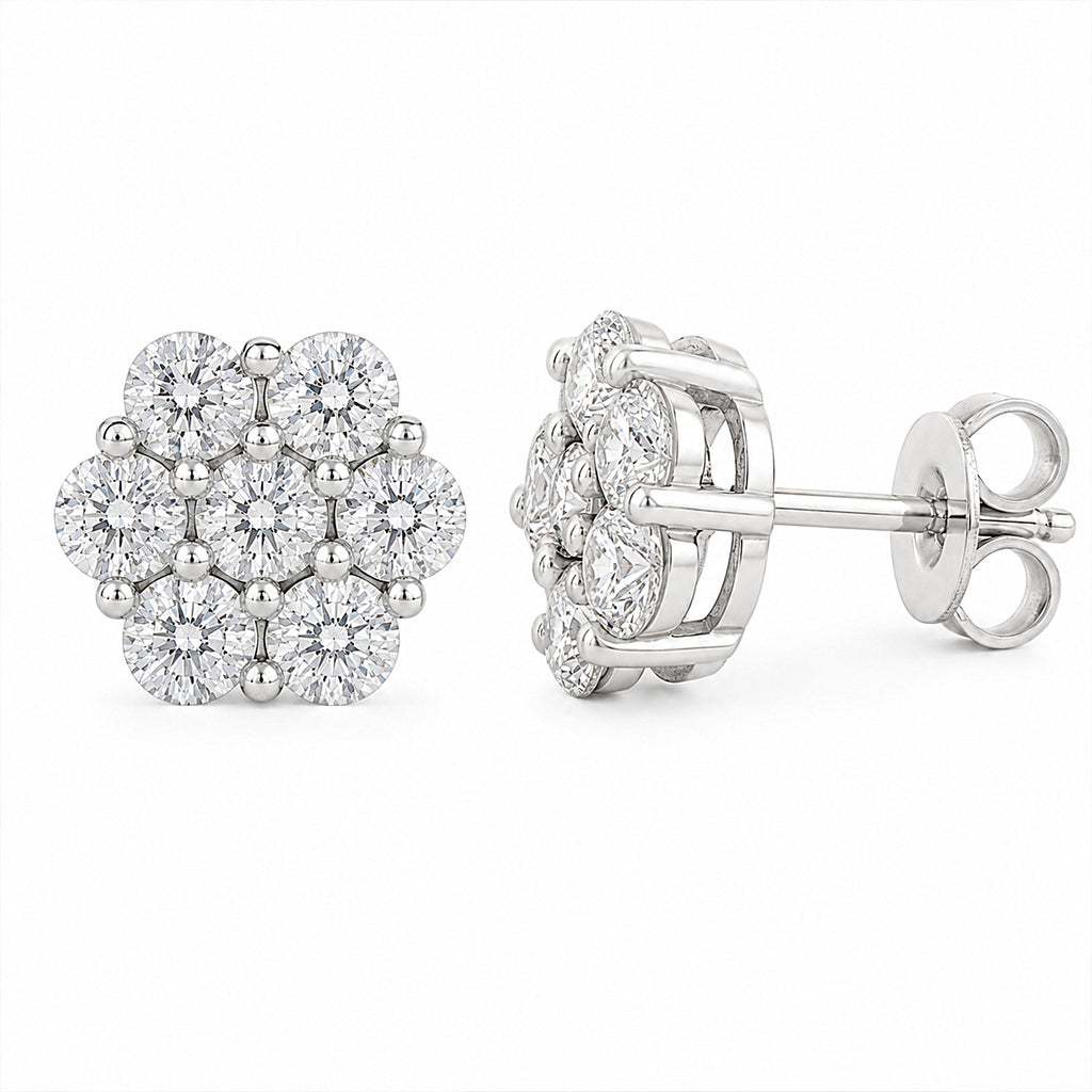Seven Stone Moissanite Floral Earrings