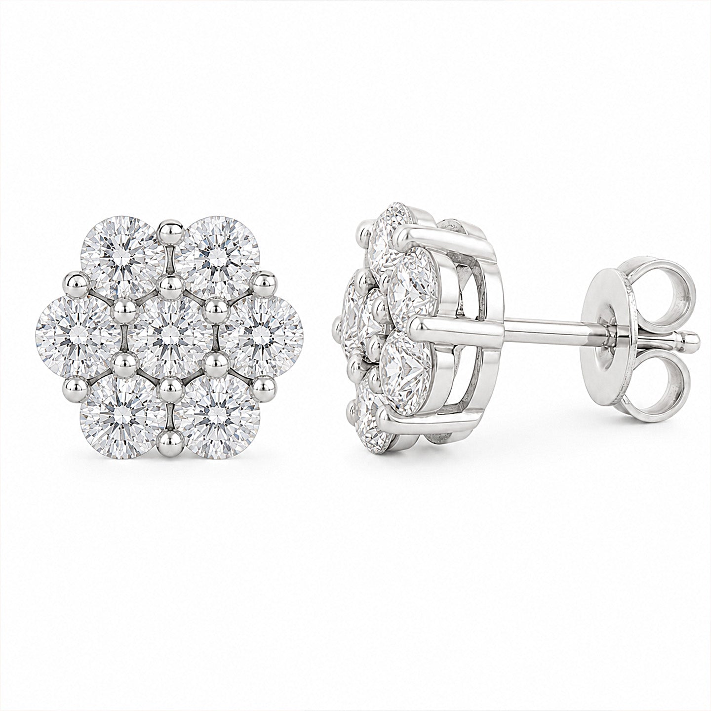 Seven Stone Moissanite Floral Earrings